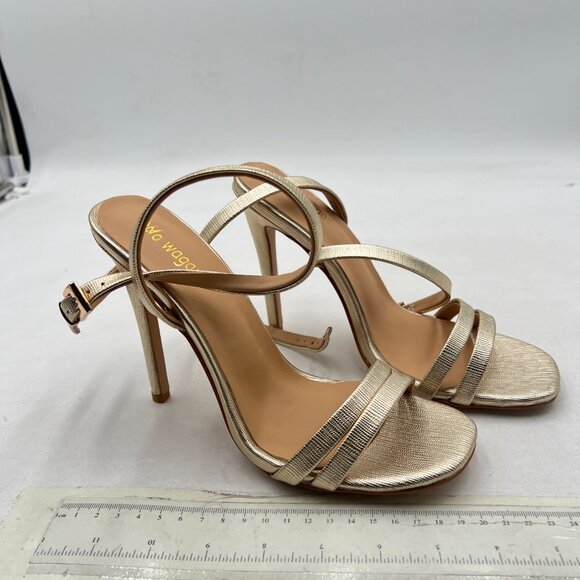 Wo Wagas Gold Ankle Strap High Heels Open Toe Buckle Shoes Party Prom Sandals - Picture 4 of 8